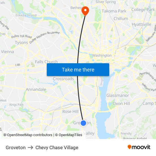 Groveton to Chevy Chase Village map