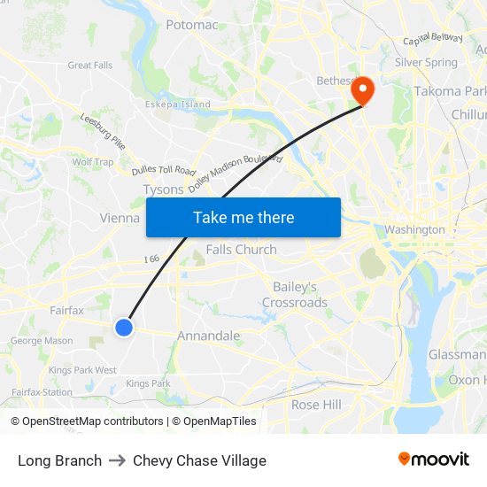 Long Branch to Chevy Chase Village map