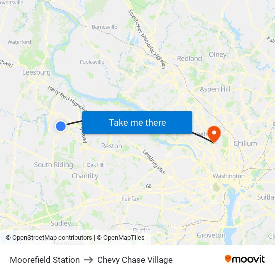 Moorefield Station to Chevy Chase Village map