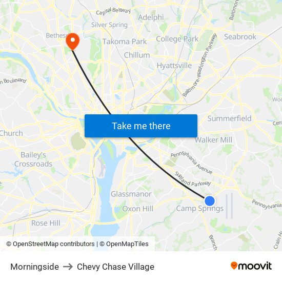 Morningside to Chevy Chase Village map