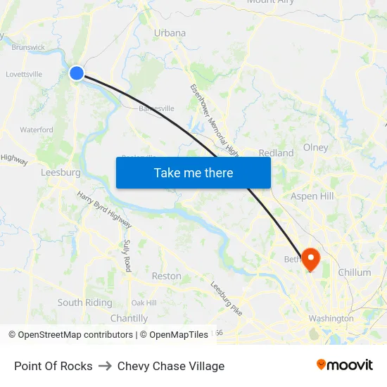Point Of Rocks to Chevy Chase Village map