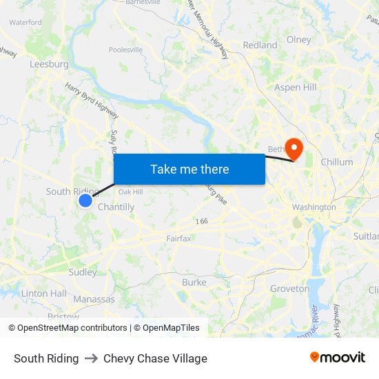 South Riding to Chevy Chase Village map