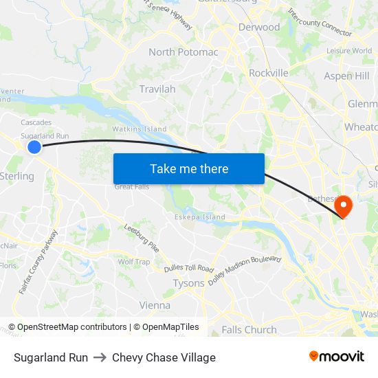 Sugarland Run to Chevy Chase Village map
