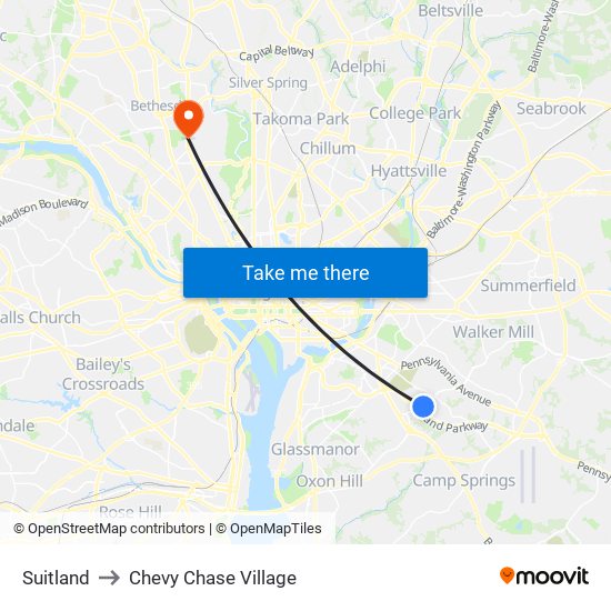 Suitland to Chevy Chase Village map