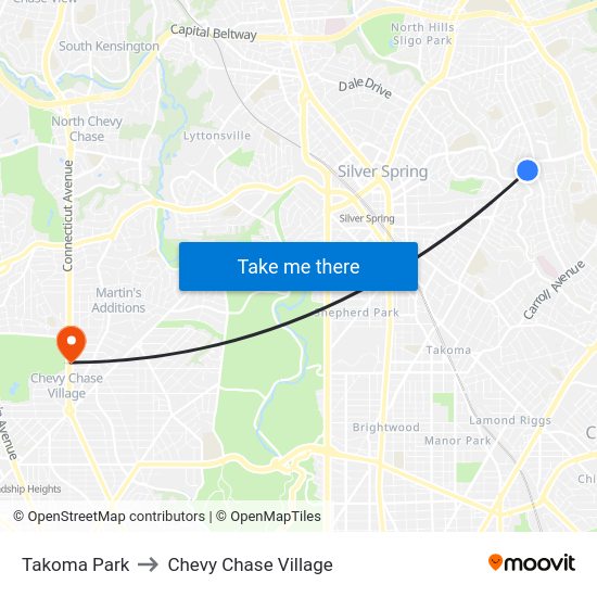 Takoma Park to Chevy Chase Village map