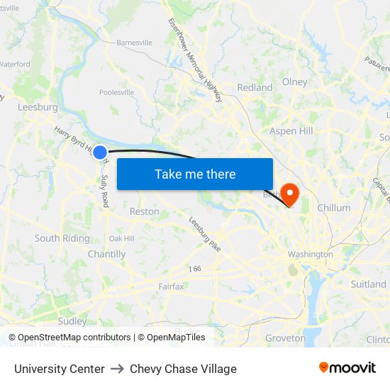 University Center to Chevy Chase Village map