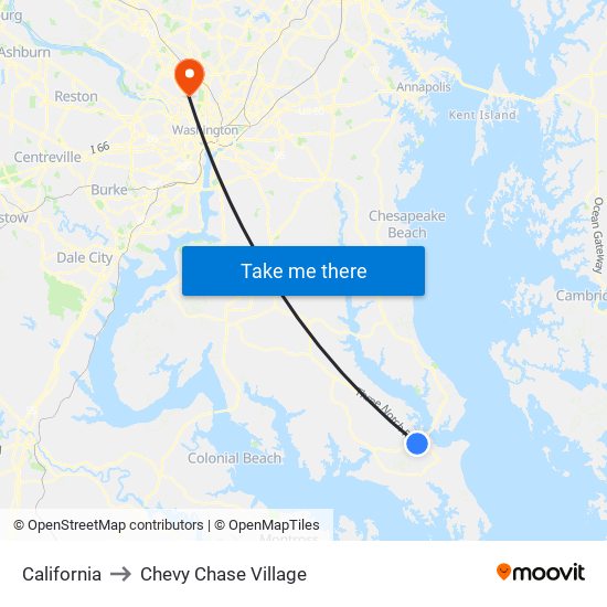 California to Chevy Chase Village map