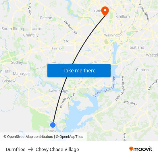 Dumfries to Chevy Chase Village map