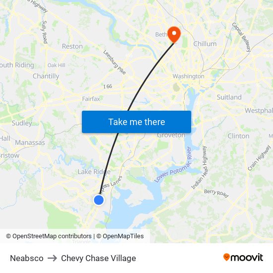 Neabsco to Chevy Chase Village map