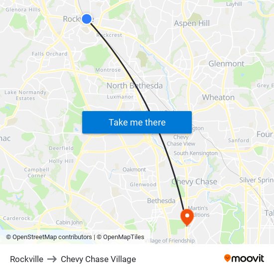 Rockville to Chevy Chase Village map