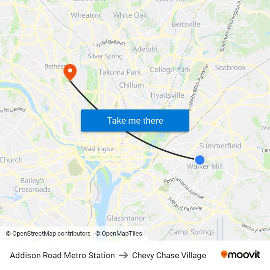 Addison Road Metro Station to Chevy Chase Village map