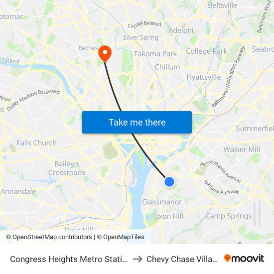 Congress Heights Metro Station to Chevy Chase Village map