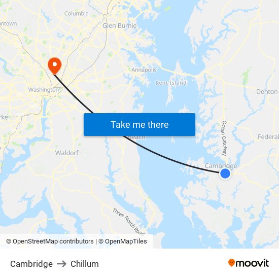 Cambridge to Chillum map