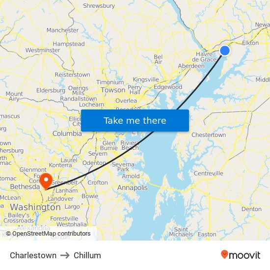 Charlestown to Chillum map