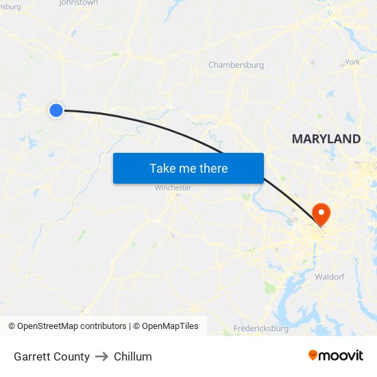 Garrett County to Chillum map