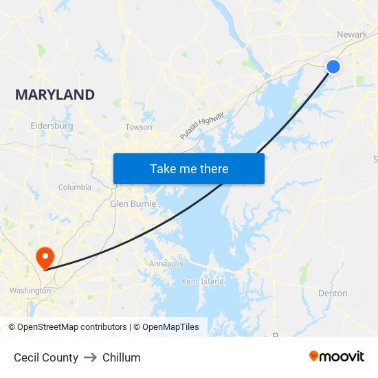 Cecil County to Chillum map