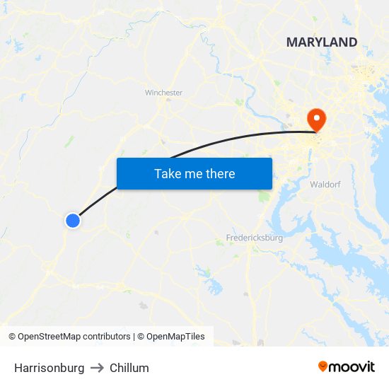 Harrisonburg to Chillum map