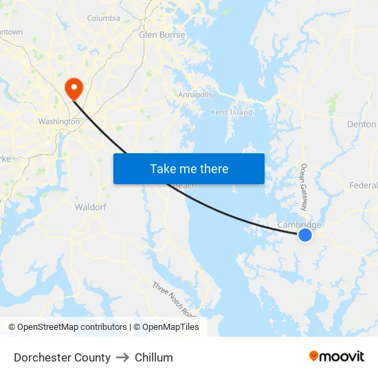 Dorchester County to Chillum map