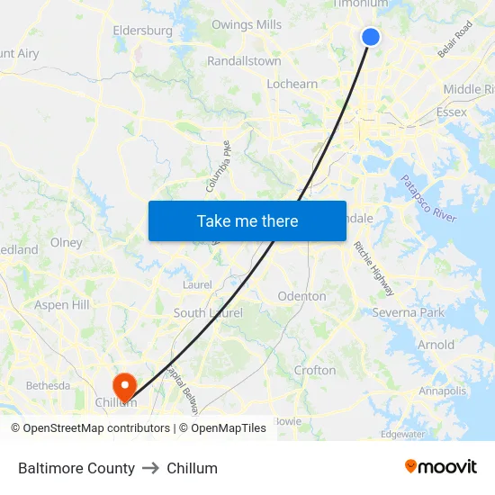 Baltimore County to Chillum map