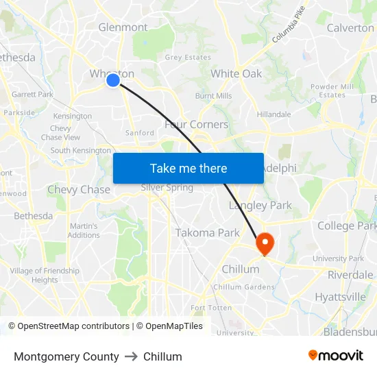 Montgomery County to Chillum map