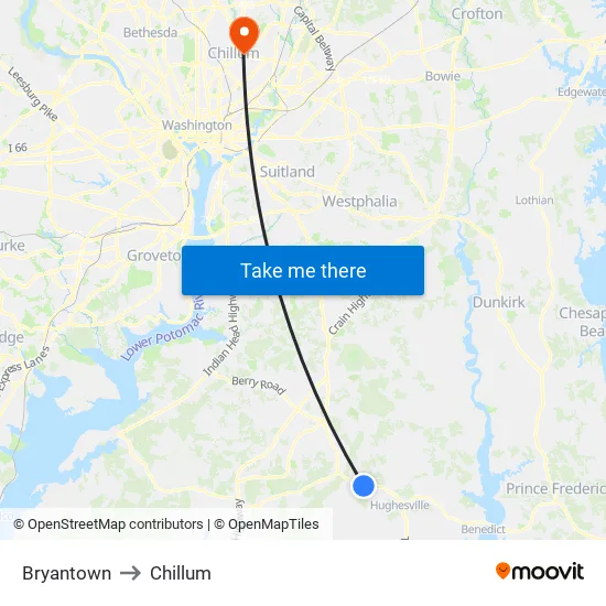 Bryantown to Chillum map