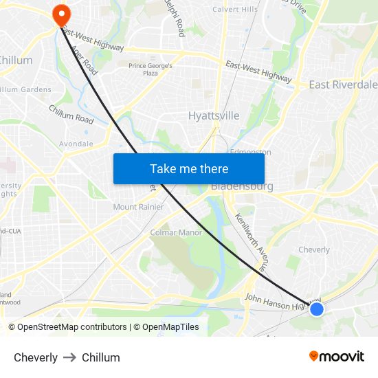 Cheverly to Chillum map