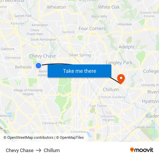 Chevy Chase to Chillum map