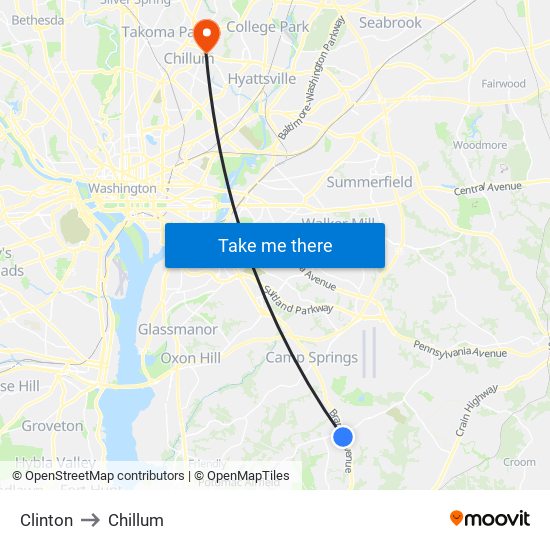 Clinton to Chillum map