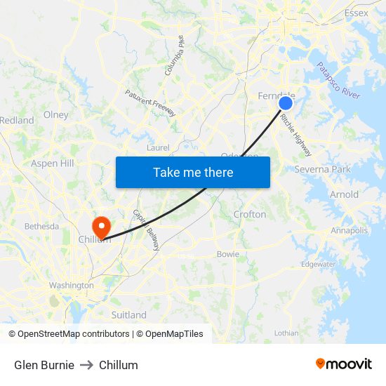 Glen Burnie to Chillum map