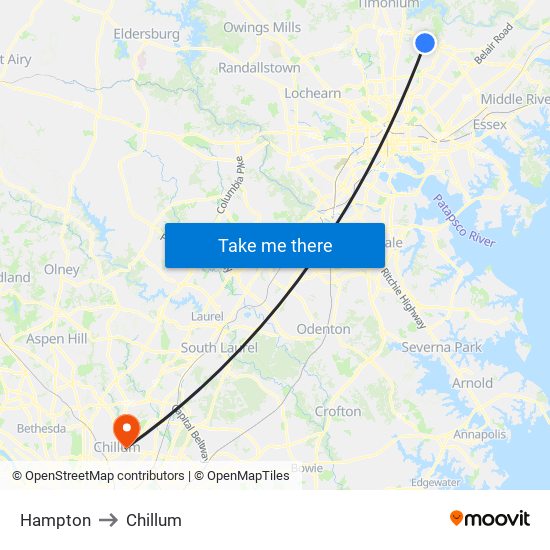 Hampton to Chillum map