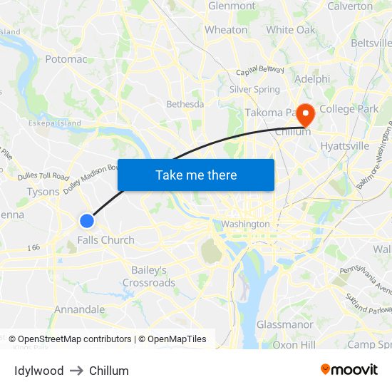 Idylwood to Chillum map