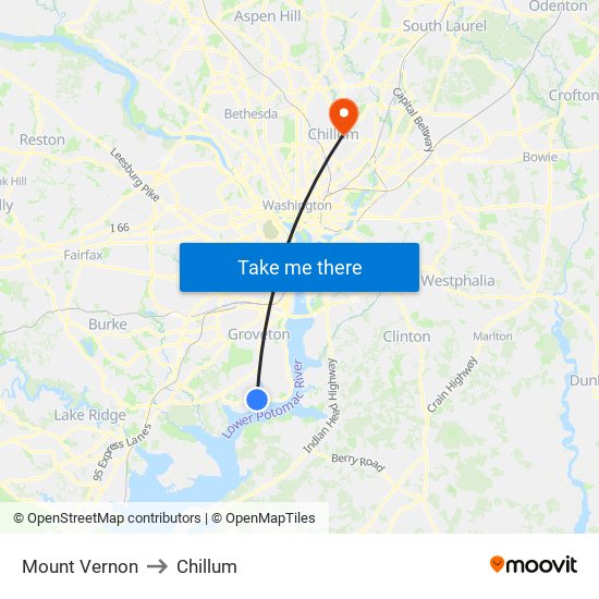 Mount Vernon to Chillum map