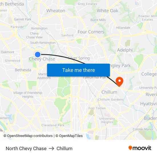 North Chevy Chase to Chillum map