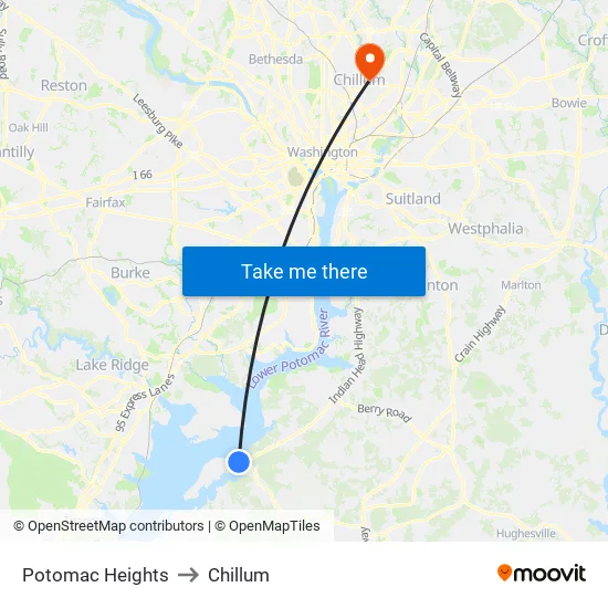 Potomac Heights to Chillum map
