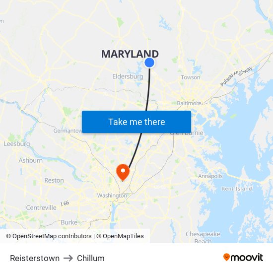 Reisterstown to Chillum map