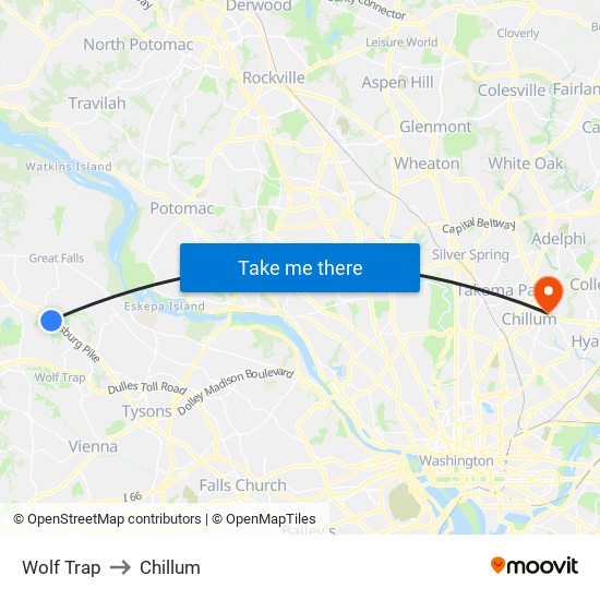 Wolf Trap to Chillum map