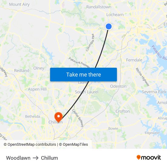 Woodlawn to Chillum map