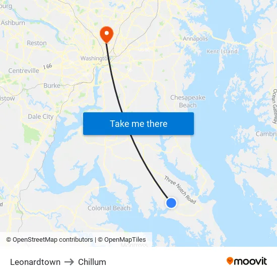 Leonardtown to Chillum map