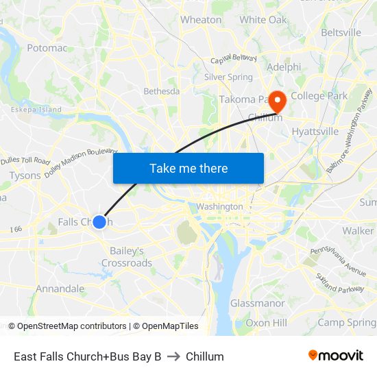 East Falls Church+Bay B to Chillum map