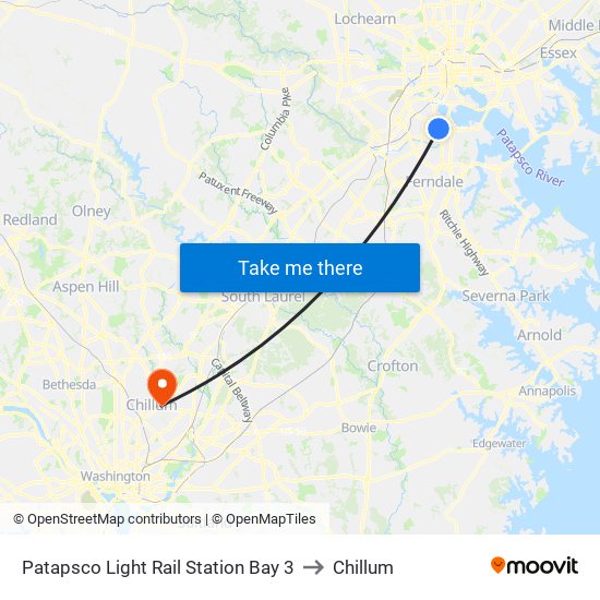 Patapsco Light Rail Station Bay 3 to Chillum map