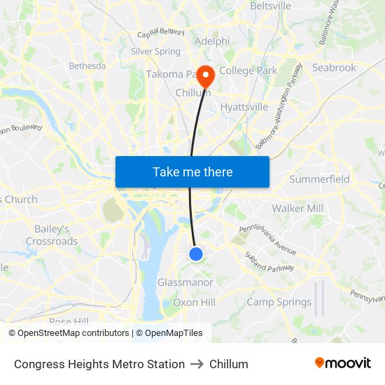 Congress Heights Metro Station to Chillum map