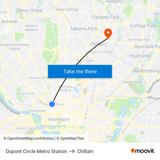 Dupont Circle Metro Station to Chillum map