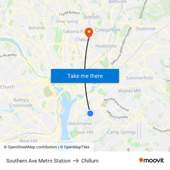 Southern Ave Metro Station to Chillum map