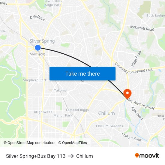 Silver Spring+Bay 113 to Chillum map