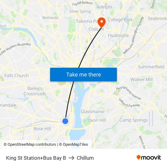 King Street-Old Town+Bay B to Chillum map