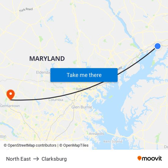 North East to Clarksburg map