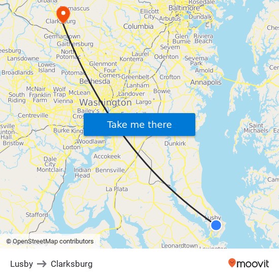 Lusby to Clarksburg map