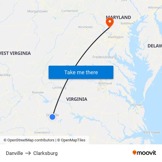 Danville to Clarksburg map