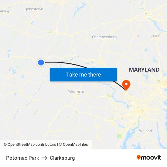 Potomac Park to Clarksburg map