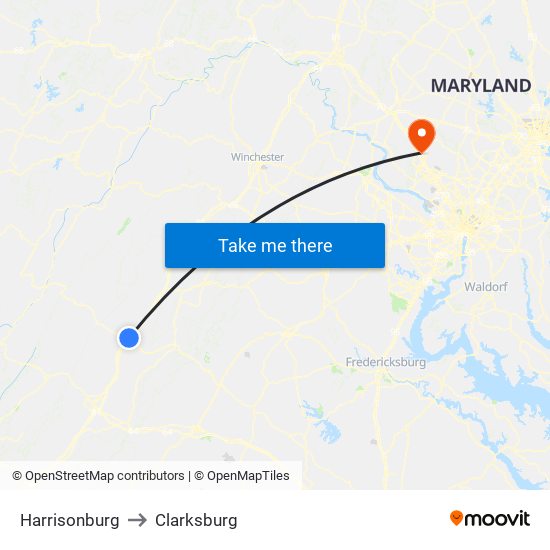 Harrisonburg to Clarksburg map